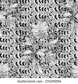 vector abstract floral pattern, monochrome, 