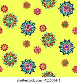 Vector abstract floral pattern on a yellow background. Ideal for package, wrapping paper, wallpaper and fabric design