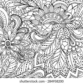 Vector Of Abstract Floral Pattern In Zentangle Style