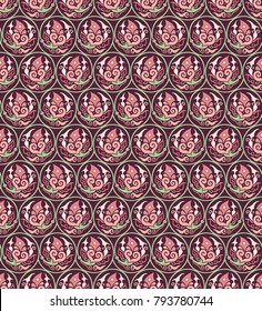 Vector abstract floral round braided elements seamless pattern