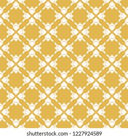 Vector abstract floral seamless pattern. Elegant yellow and white texture. Geometric background with flower silhouettes, curved shapes. Luxury repeatable ornament. Design for decor, curtains, textile