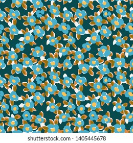 Vector abstract floral seamless pattern with daisies. Simple fantasy flowers made of small buds and petals. Glade of flowers. Flat background for textile, fabric, wrapping and surface.