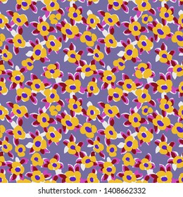 Vector abstract floral seamless pattern with daisies. Simple fantasy flowers made of small buds and petals. Glade of flowers. Flat background for textile, fabric, wrapping and surface.