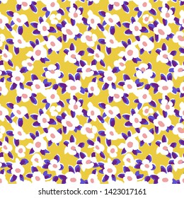 Vector abstract floral seamless pattern with daisies. Simple fantasy flowers made of small buds and petals. Glade of flowers. Flat background for textile, fabric, wrapping and surface.