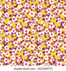 Vector abstract floral seamless pattern with daisies. Simple fantasy flowers made of small buds and petals. Glade of flowers. Flat background for textile, fabric, wrapping and surface.