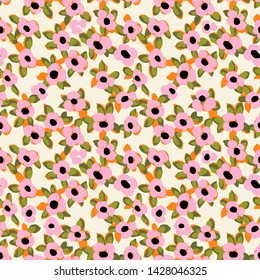Vector abstract floral seamless pattern with daisies. Simple fantasy flowers made of small buds and petals. Glade of flowers. Flat background for textile, fabric, wrapping and surface.