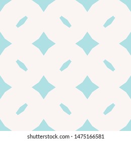 Vector abstract floral seamless pattern. Diamond grid ornament. Subtle ornamental background. White and cyan color. Simple geometric texture with rhombuses, lines, tiles. Elegant repeat graphic design