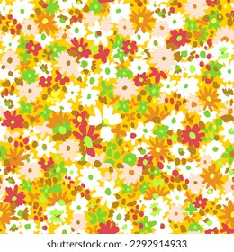 Vector abstract floral seamless pattern with daisies. Simple fantasy flowers made of small buds and petals. Glade of flowers. Flat background for textile, fabric, wrapping and surface.