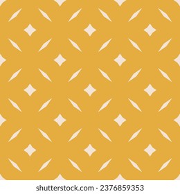 Vector abstract floral seamless pattern. Simple background in yellow color. Stylish geometric leaf ornament. Elegant graphic texture with diamond shapes, stars, grid. Minimalist repeated geo design