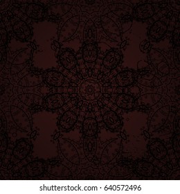 Vector abstract floral wreath from dark doodle fantasy leaves and flower on a brown background. Hand drawn decorative frame, album cover, invitation, greeting card, vintage Art deco style.