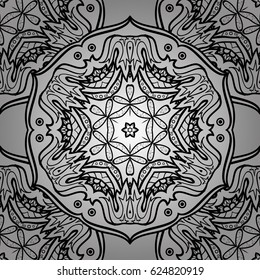 Vector abstract floral wreath from dim doodle fantasy leaves and flower on a gray background. Hand drawn decorative frame, album cover, greeting card, vintage Art deco style.