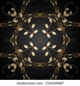 Vector abstract floral wreath from golden doodle fantasy leaves and flower on a gray, black and brown colors. Hand drawn decorative frame, album cover, greeting card, vintage Art deco style.