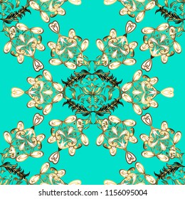 Vector abstract floral wreath from golden doodle fantasy leaves and flower on a blue, white and brown colors. Hand drawn decorative frame, album cover, greeting card, vintage Art deco style.