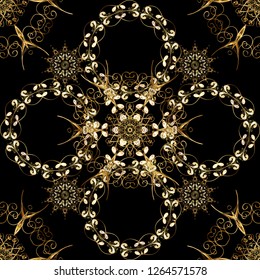 Vector abstract floral wreath from golden doodle fantasy leaves and flower on a black and brown colors. Hand drawn decorative frame, album cover, greeting card, vintage Art deco style.