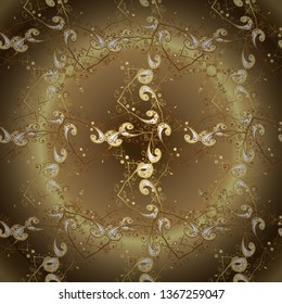 Vector abstract floral wreath from golden doodle fantasy leaves and flower on a brown and beige colors. Hand drawn decorative frame, album cover, greeting card, vintage Art deco style.