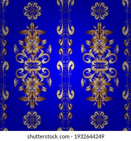 Vector abstract floral wreath from golden doodle fantasy leaves and flower on a blue, brown and beige colors. Hand drawn decorative frame, album cover, greeting card, vintage Art deco style.