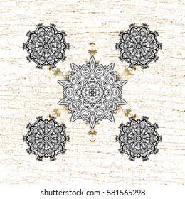 Vector abstract floral wreath from golden doodle fantasy leaves and flower on a white background. Hand drawn decorative frame, album cover, invitation, greeting card, vintage Art deco style.