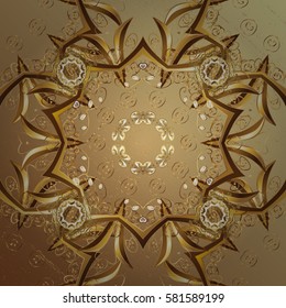 Vector abstract floral wreath from golden doodle fantasy leaves and flower on a beige background. Hand drawn decorative frame, album cover, invitation, greeting card, vintage Art deco style.