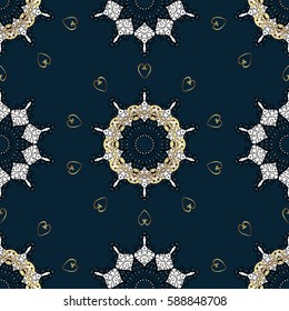 Vector abstract floral wreath from golden doodle fantasy leaves and flower on a blue background. Hand drawn decorative frame, album cover, invitation, greeting card, vintage Art deco style.