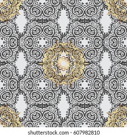 Vector abstract floral wreath from golden doodle fantasy leaves and flower on a gray background. Hand drawn decorative frame, album cover, invitation, greeting card, vintage Art deco style.