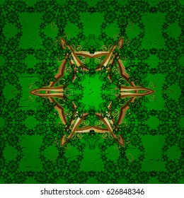 Vector abstract floral wreath from golden doodle fantasy leaves and flower on a green background. Hand drawn decorative frame, album cover, invitation, greeting card, vintage Art deco style.