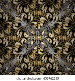 Vector abstract floral wreath from golden doodle fantasy leaves and flower on a black background. Hand drawn decorative frame, album cover, invitation, greeting card, vintage Art deco style.