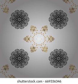 Vector abstract floral wreath from golden doodle fantasy leaves and flower on a gray background. Hand drawn decorative frame, album cover, invitation, greeting card, vintage Art deco style.