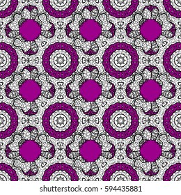 Vector abstract floral wreath from gray doodle fantasy leaves and flower on a magenta background. Hand drawn decorative frame, album cover, greeting card, vintage Art deco style.
