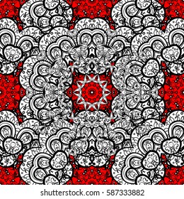 Vector abstract floral wreath from white doodle fantasy leaves and flower on a red background. Hand drawn decorative frame, album cover, greeting card, vintage Art deco style.