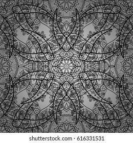 Vector abstract floral wreath from white doodle fantasy leaves and flower on a gray background. Hand drawn decorative frame, album cover, greeting card, vintage Art deco style.
