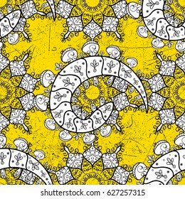Vector abstract floral wreath from white doodle fantasy leaves and flower on a yellow background. Hand drawn decorative frame, album cover, invitation, greeting card, vintage Art deco style.