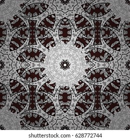 Vector abstract floral wreath from white doodle fantasy leaves and flower on a brown background. Hand drawn decorative frame, album cover, greeting card, vintage Art deco style.