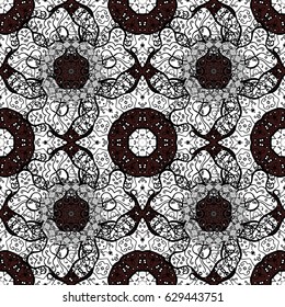 Vector abstract floral wreath from white doodle fantasy leaves and flower on a brown background. Hand drawn decorative frame, album cover, greeting card, vintage Art deco style.