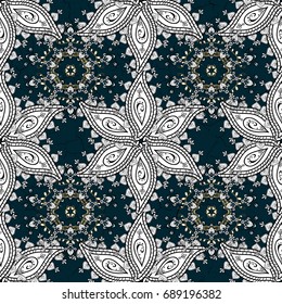 Vector abstract floral wreath from white doodle fantasy leaves and flower on a blue background. Hand drawn decorative frame, album cover, invitation, greeting card, vintage Art deco style.