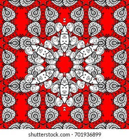 Vector abstract floral wreath from white doodle fantasy leaves and flower on a red background. Hand drawn decorative frame, album cover, greeting card, vintage Art deco style.