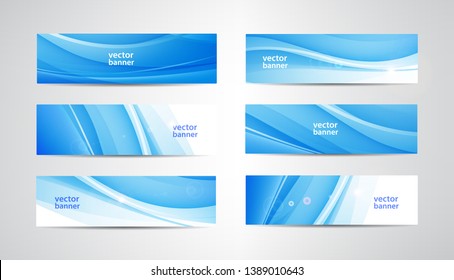 Vector abstract flow wavy banners set. Water, stream, energy stream horizontal backgrounds. Wave Liquid, transparent, gradient headers