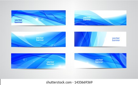 Vector abstract flow wavy banners set. Water, stream, energy stream horizontal backgrounds. Wave Liquid, transparent, gradient headers