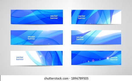 Vector abstract flow wavy banners set. Water, stream, energy stream horizontal backgrounds. Wave Liquid, transparent, gradient headers