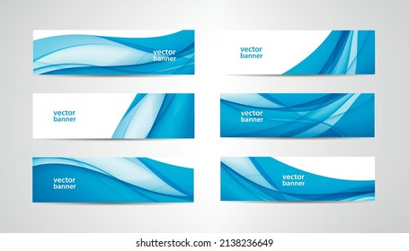 Vector abstract flow wavy banners set. Water, stream, energy stream horizontal backgrounds. Wave Liquid, transparent, gradient headers