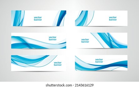 Vector abstract flow wavy banners set. Water, stream, energy stream horizontal backgrounds. Wave Liquid, transparent, gradient headers