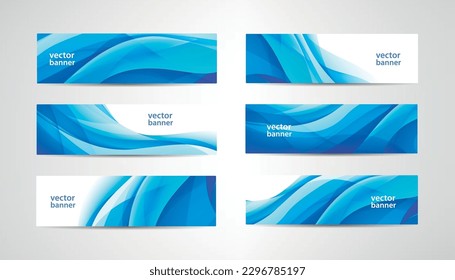 Vector abstract flow wavy banners set. Water, stream, energy stream horizontal backgrounds. Wave Liquid, transparent, gradient headers
