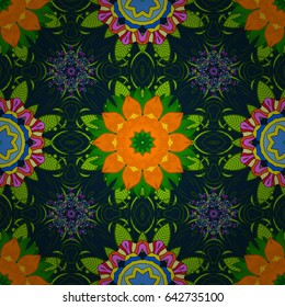 Vector abstract flower background. Pretty floral print with blue small flowers. Motley seamless pattern.