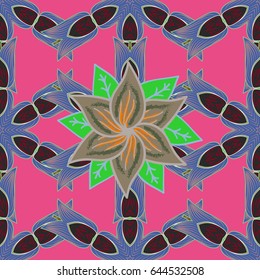 Vector abstract flower background. Pretty floral print with blue small flowers. Motley seamless pattern.