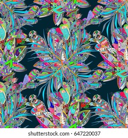 Vector abstract flower background. Pretty floral print with blue small flowers. Motley seamless pattern.
