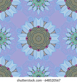 Vector abstract flower background. Pretty floral print with blue small flowers. Motley seamless pattern.
