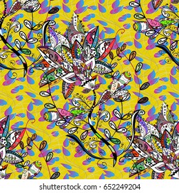 Vector abstract flower background. Pretty floral print with blue small flowers. Motley seamless pattern.