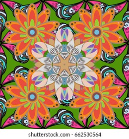 Vector abstract flower background. Pretty floral print with red small flowers. Motley seamless pattern.