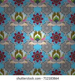 Vector abstract flower background. Pretty floral print with blue, white and neutral small flowers. Motley seamless pattern.
