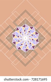 Vector abstract flower concept with concentric, rotating spiral element. Colorful lines on geometric template