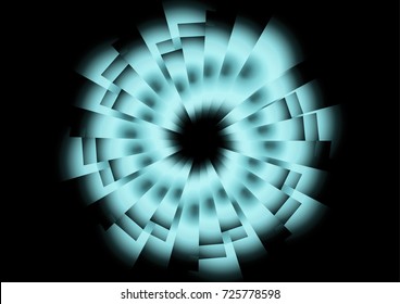 Vector abstract flower icon concept. Neon blue geometrical, Concentric, rotating spiral element. 